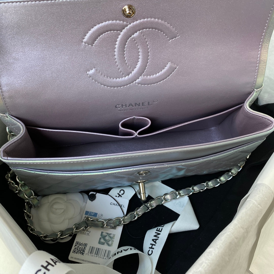 Chanel A01112 Classic Handbag Leather Gray Silver