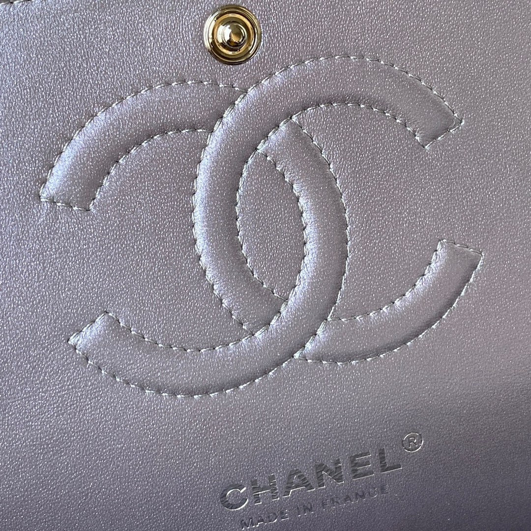 Chanel A01112 Classic Handbag Leather Gray Silver