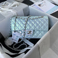 Chanel A01112 Classic Handbag Leather Blue Silver