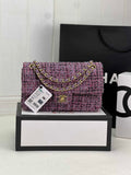 Chanel A01112 Classic Handbag Purple Wool Tweed Gold-Tone Metal