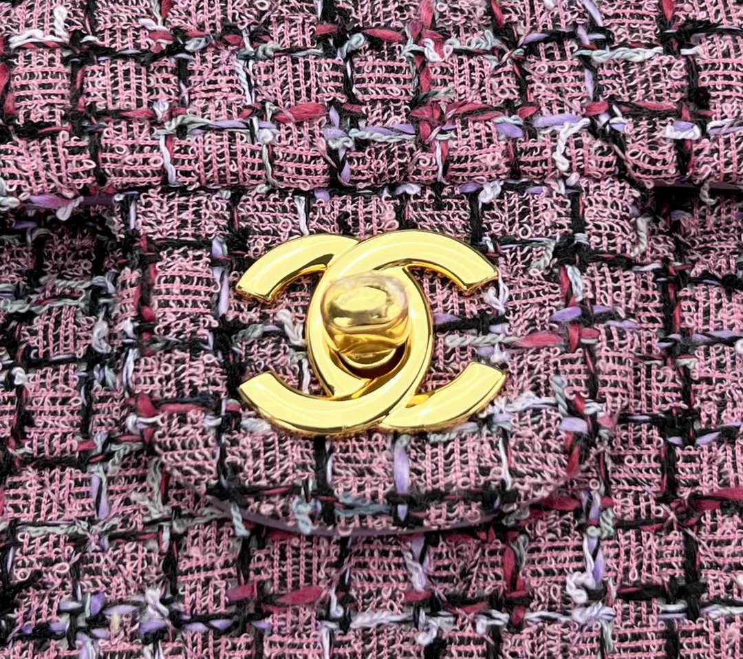 Chanel A01112 Classic Handbag Purple Wool Tweed Gold-Tone Metal