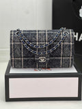 Chanel A01112 Classic Handbag Wool Tweed Gold-Tone Metal Black Blue