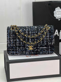 Chanel A01112 Classic Handbag Wool Tweed Gold-Tone Metal Black Red