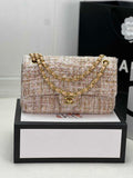 Chanel A01112 Classic Handbag Wool Tweed Gold-Tone Metal Dark Beige
