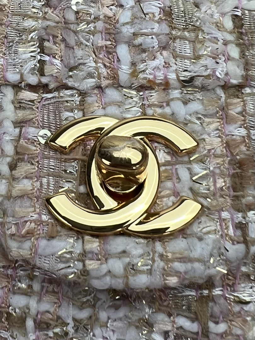 Chanel A01112 Classic Handbag Wool Tweed Gold-Tone Metal Dark Beige