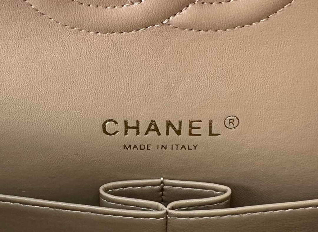 Chanel A01112 Classic Handbag Wool Tweed Gold-Tone Metal Dark Beige