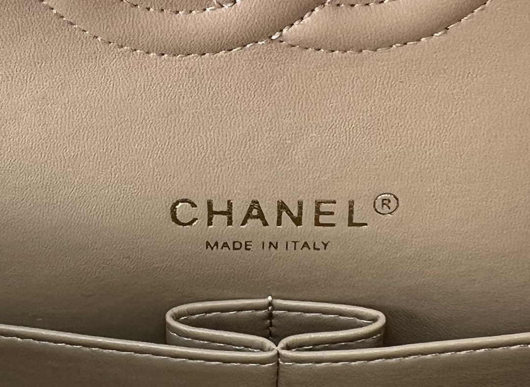 Chanel A01112 Classic Handbag Wool Tweed Gold-Tone Metal Dark Beige