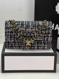 Chanel A01112 Classic Handbag Wool Tweed Gold-Tone Metal Red Black
