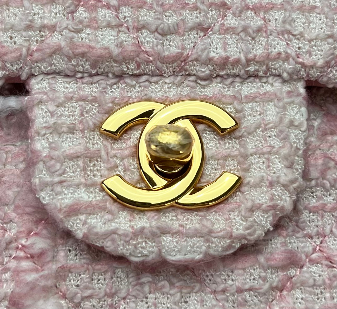 Chanel A01112 Classic Handbag Wool Tweed Gold-Tone Metal Pink