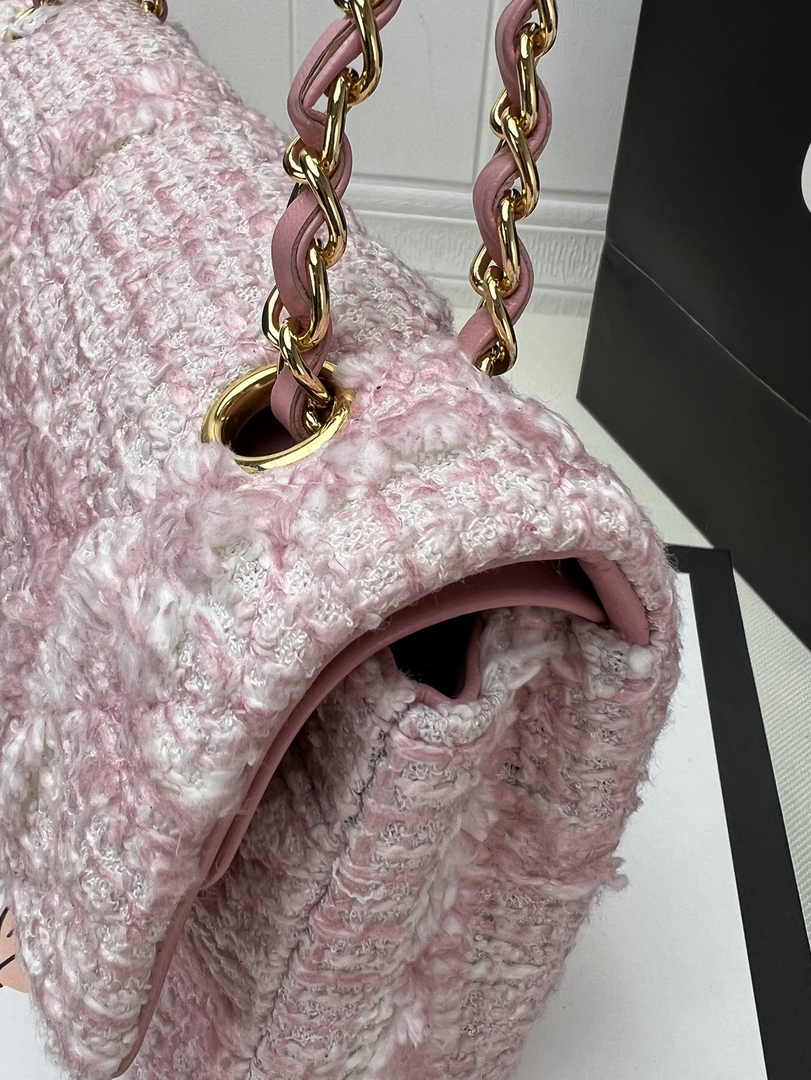 Chanel A01112 Classic Handbag Wool Tweed Gold-Tone Metal Pink