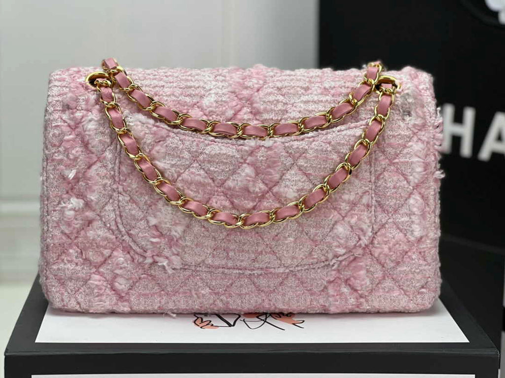 Chanel A01112 Classic Handbag Wool Tweed Gold-Tone Metal Pink