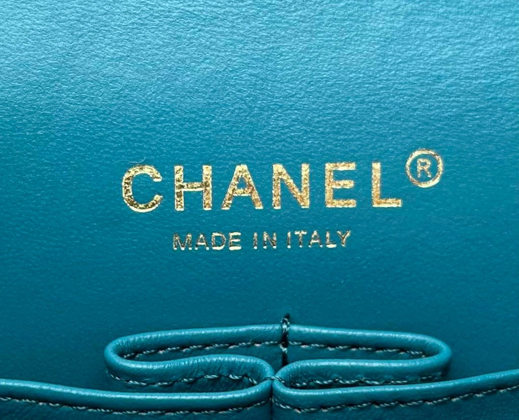 Chanel A01112 Classic Handbag Wool Tweed Gold-Tone Metal Blue Green