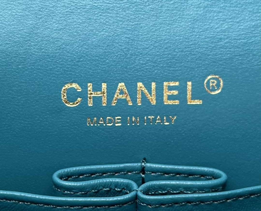 Chanel A01112 Classic Handbag Wool Tweed Gold-Tone Metal Blue Green