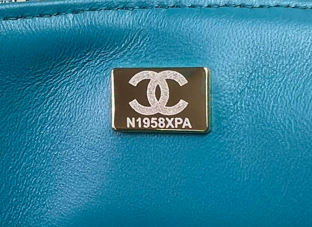 Chanel A01112 Classic Handbag Wool Tweed Gold-Tone Metal Blue Green