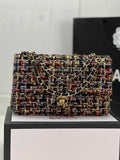 Chanel A01112 Classic Handbag Wool Tweed Gold-Tone Metal Brown Red