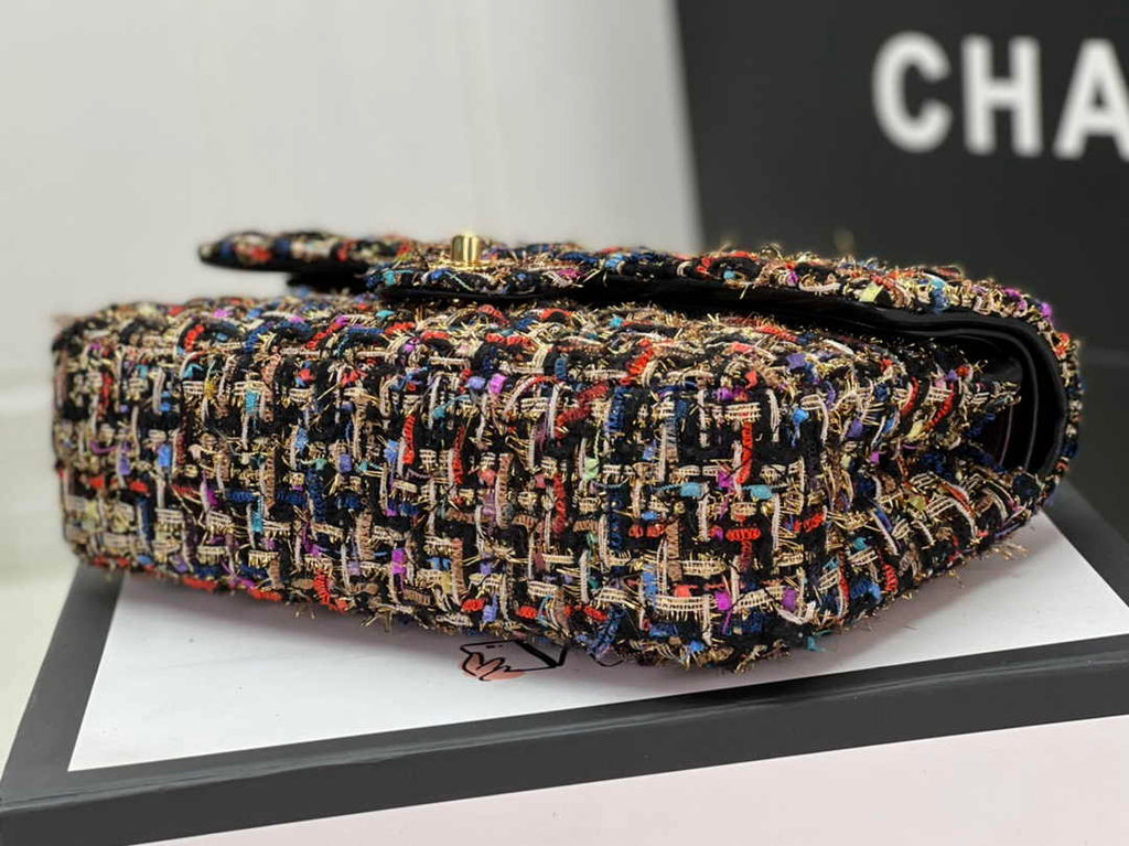 Chanel A01112 Classic Handbag Wool Tweed Gold-Tone Metal Brown Red