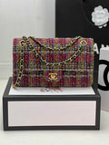Chanel A01112 Classic Handbag Wool Tweed Gold-Tone Metal Brown Green