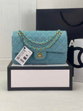 Chanel A01112 Classic Handbag Light Green Wool Tweed Gold-Tone Metal