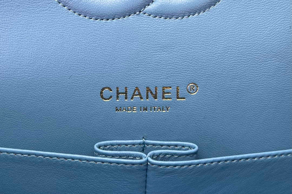 Chanel A01112 Classic Handbag Blue Wool Tweed Gold-Tone Metal