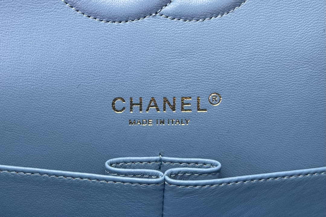 Chanel A01112 Classic Handbag Blue Wool Tweed Gold-Tone Metal