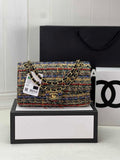 Chanel A01112 Classic Handbag Wool Tweed Gold-Tone Metal Beige Red