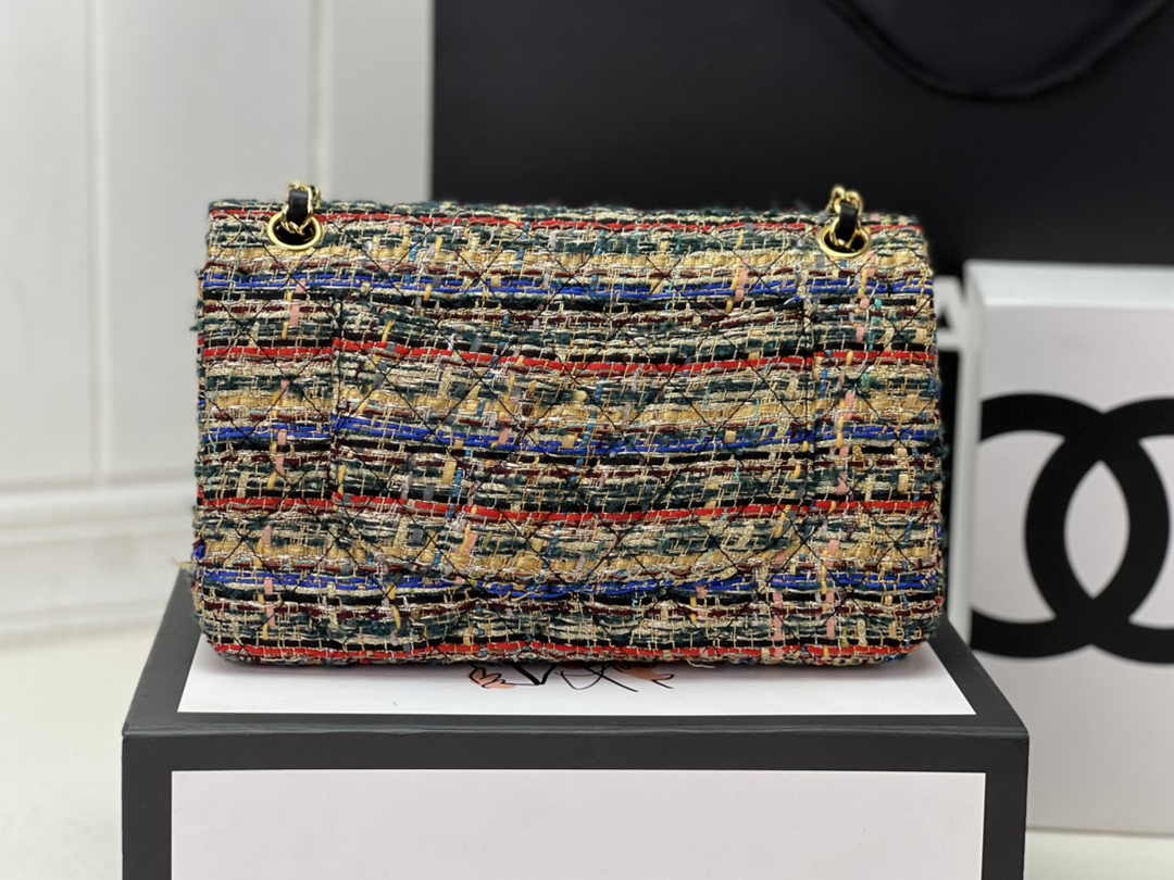 Chanel A01112 Classic Handbag Wool Tweed Gold-Tone Metal Beige Red