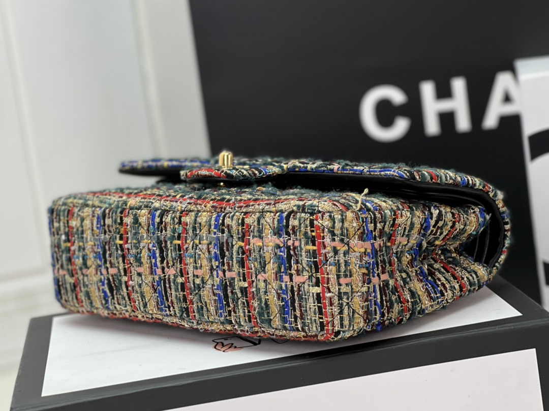 Chanel A01112 Classic Handbag Wool Tweed Gold-Tone Metal Beige Red
