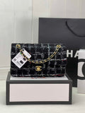 Chanel A01112 Classic Handbag Wool Tweed Gold-Tone Metal Black