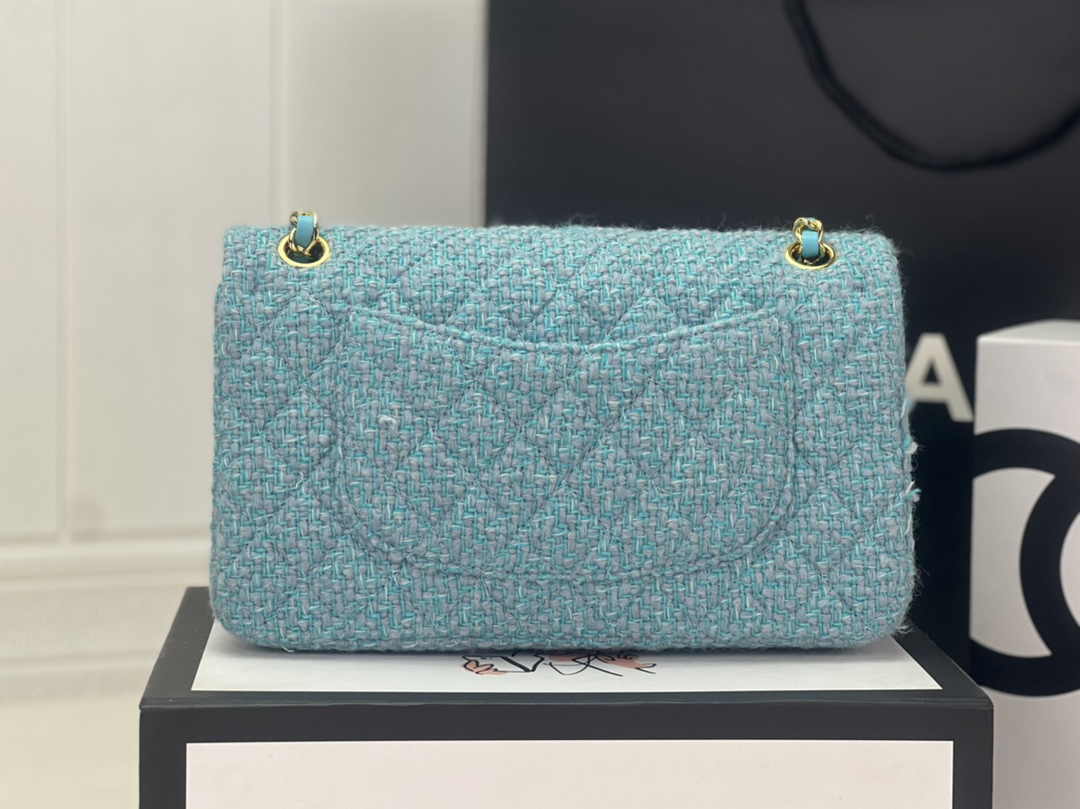 Chanel A01112 Classic Handbag Light Green Wool Tweed Gold-Tone Metal