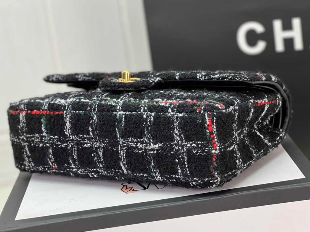 Chanel A01112 Classic Handbag Wool Tweed Gold-Tone Metal Black