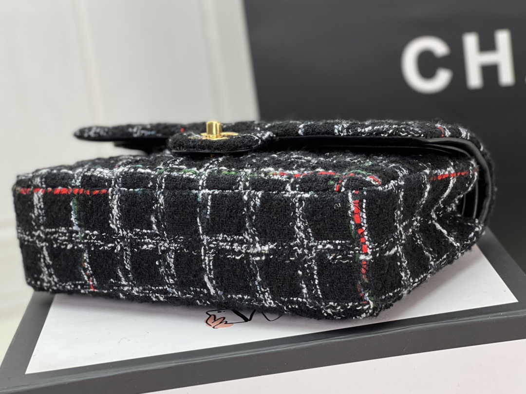 Chanel A01112 Classic Handbag Wool Tweed Gold-Tone Metal Black