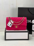 Chanel A01112 Classic Handbag Wool Tweed Gold-Tone Metal Plum