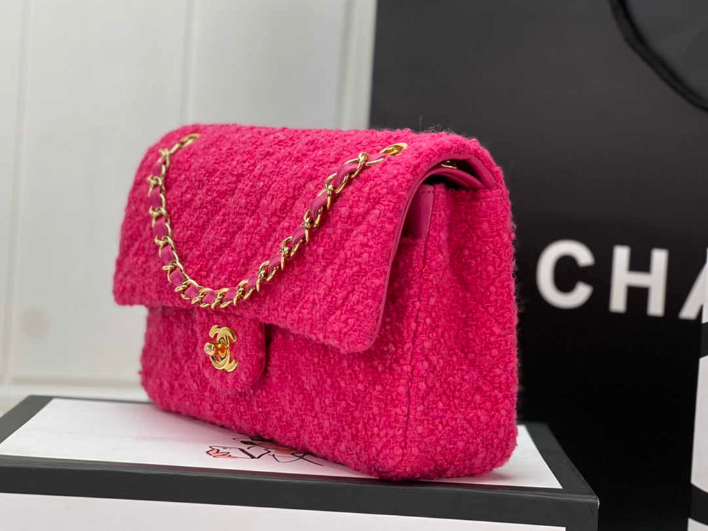 Chanel A01112 Classic Handbag Wool Tweed Gold-Tone Metal Plum