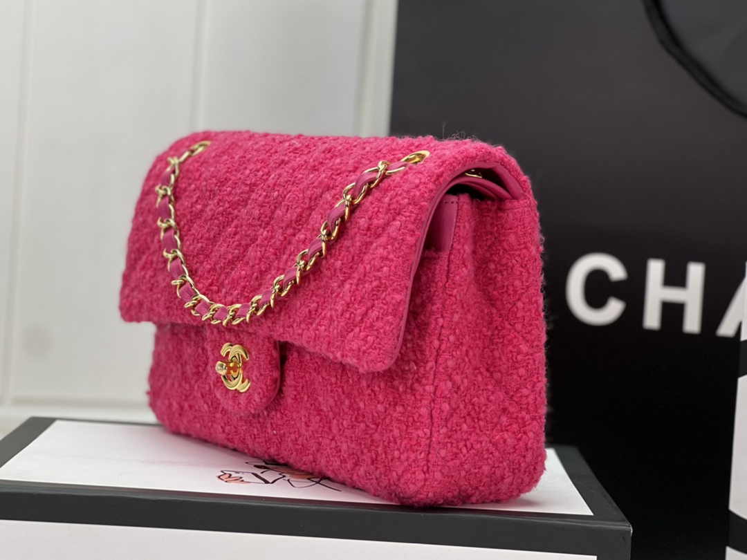 Chanel A01112 Classic Handbag Wool Tweed Gold-Tone Metal Plum