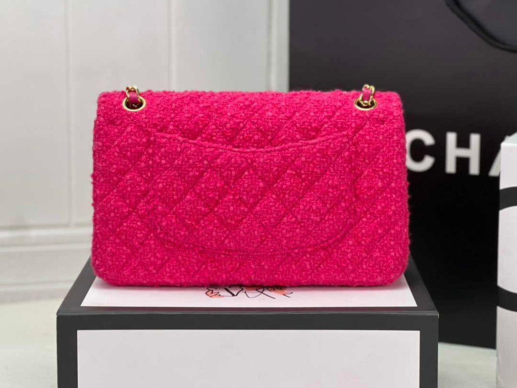 Chanel A01112 Classic Handbag Wool Tweed Gold-Tone Metal Plum