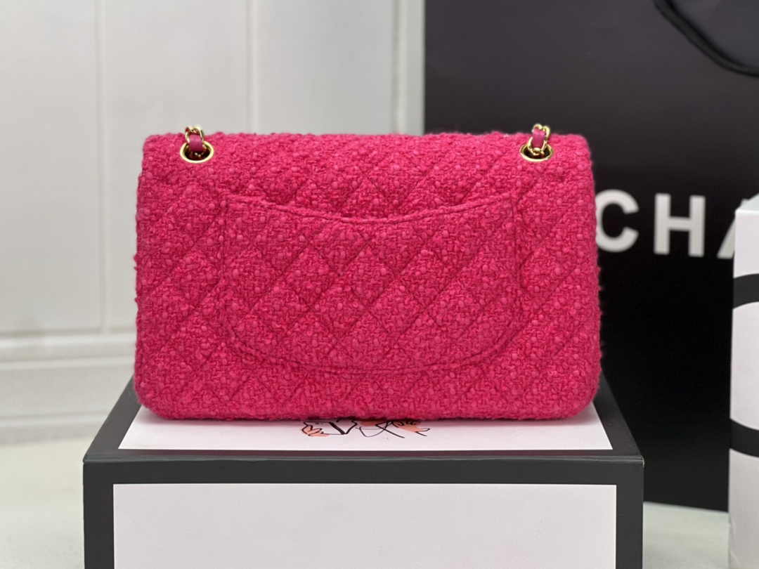 Chanel A01112 Classic Handbag Wool Tweed Gold-Tone Metal Plum