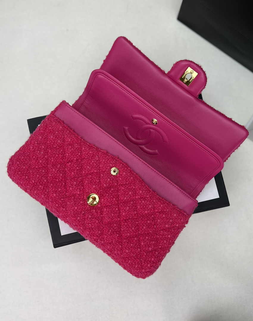 Chanel A01112 Classic Handbag Wool Tweed Gold-Tone Metal Plum