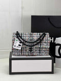 Chanel A01112 Classic Handbag Wool Tweed Gold-Tone Metal Beige Black