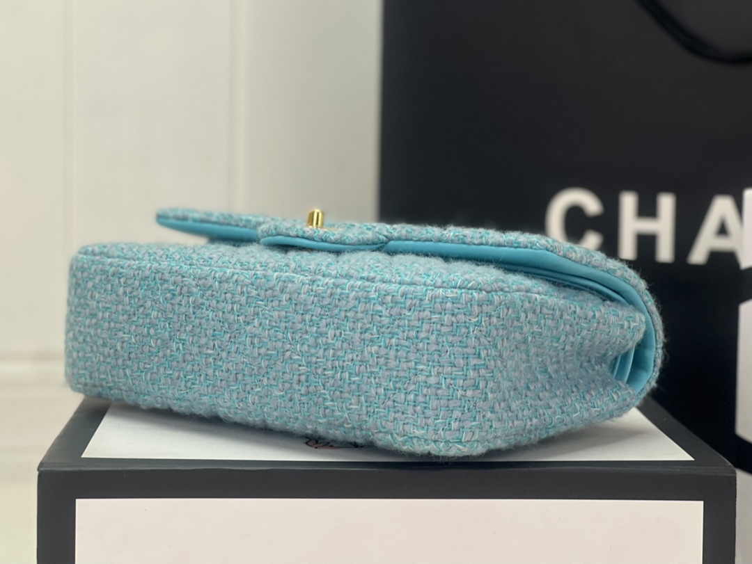 Chanel A01112 Classic Handbag Light Green Wool Tweed Gold-Tone Metal