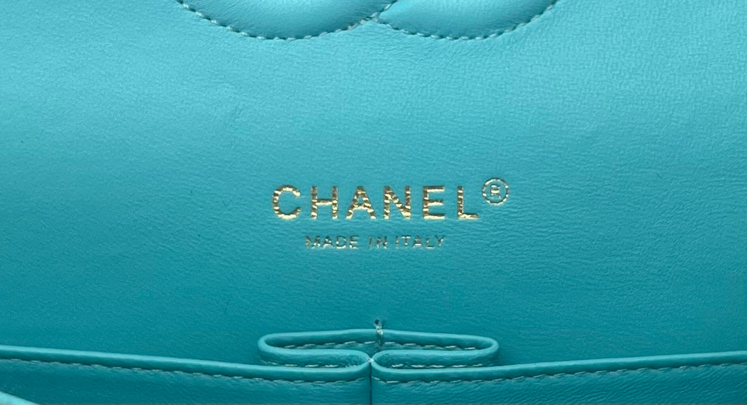 Chanel A01112 Classic Handbag Light Green Wool Tweed Gold-Tone Metal
