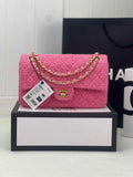 Chanel A01112 Classic Handbag Pink Wool Tweed Gold-Tone Metal