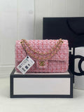 Chanel A01112 Classic Handbag Light Pink Wool Tweed Gold-Tone Metal