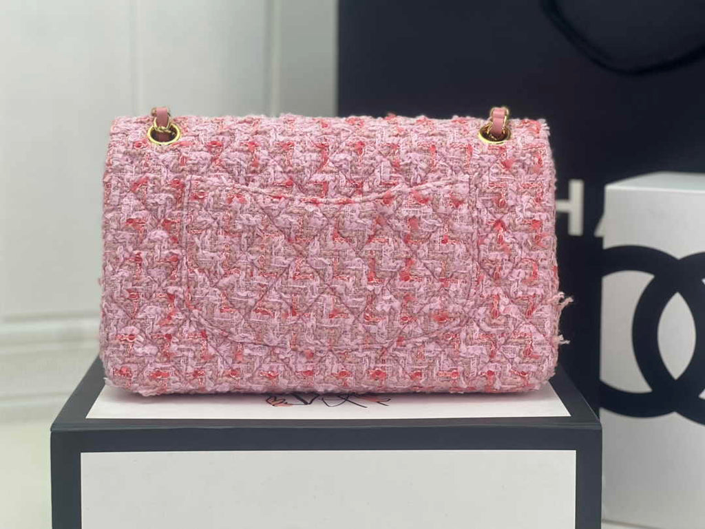 Chanel A01112 Classic Handbag Light Pink Wool Tweed Gold-Tone Metal