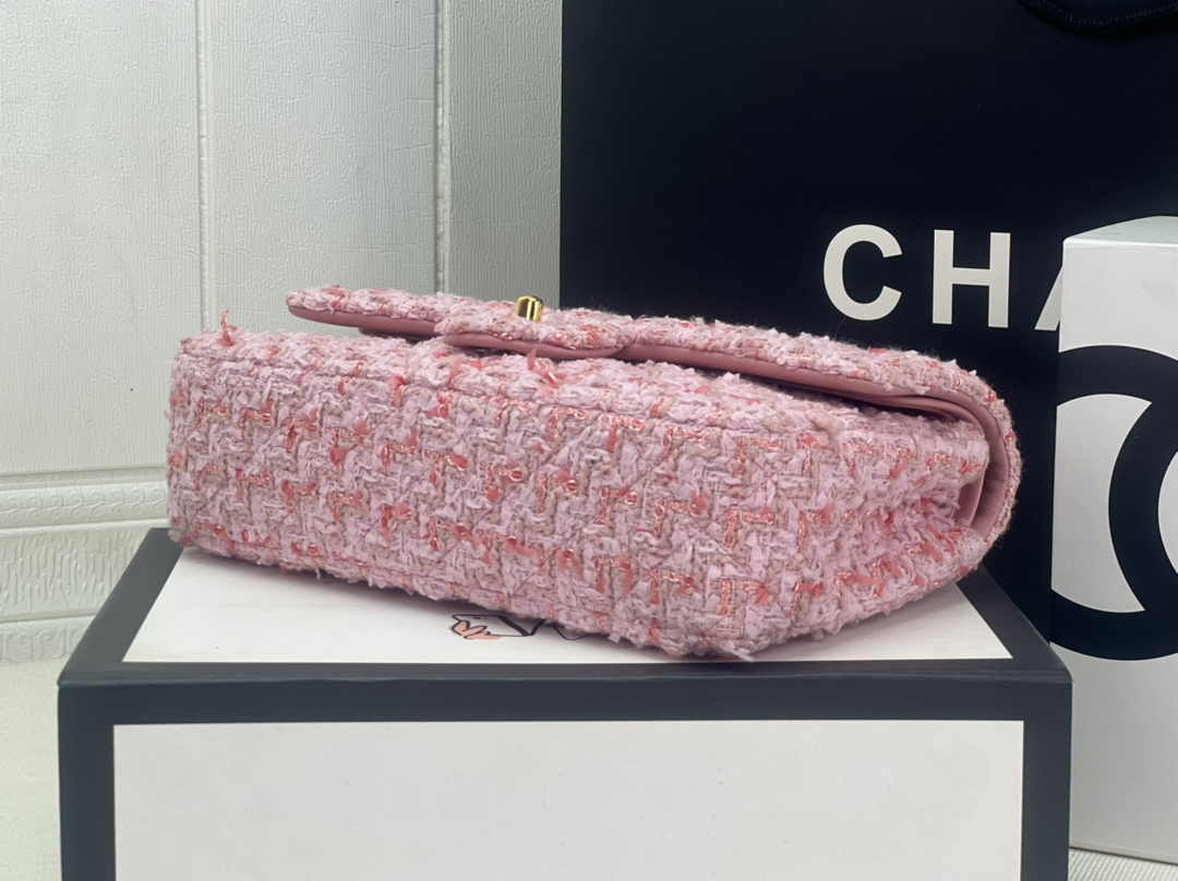 Chanel A01112 Classic Handbag Light Pink Wool Tweed Gold-Tone Metal