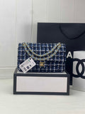 Chanel A01112 Classic Handbag Wool Tweed Gold-Tone Metal Blue