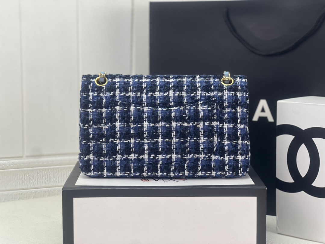 Chanel A01112 Classic Handbag Wool Tweed Gold-Tone Metal Blue
