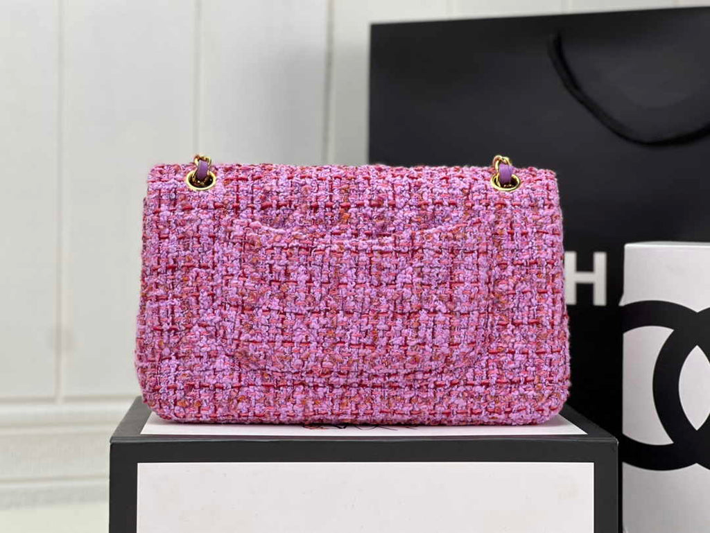 Chanel A01112 Classic Handbag Wool Tweed Gold-Tone Metal Purple