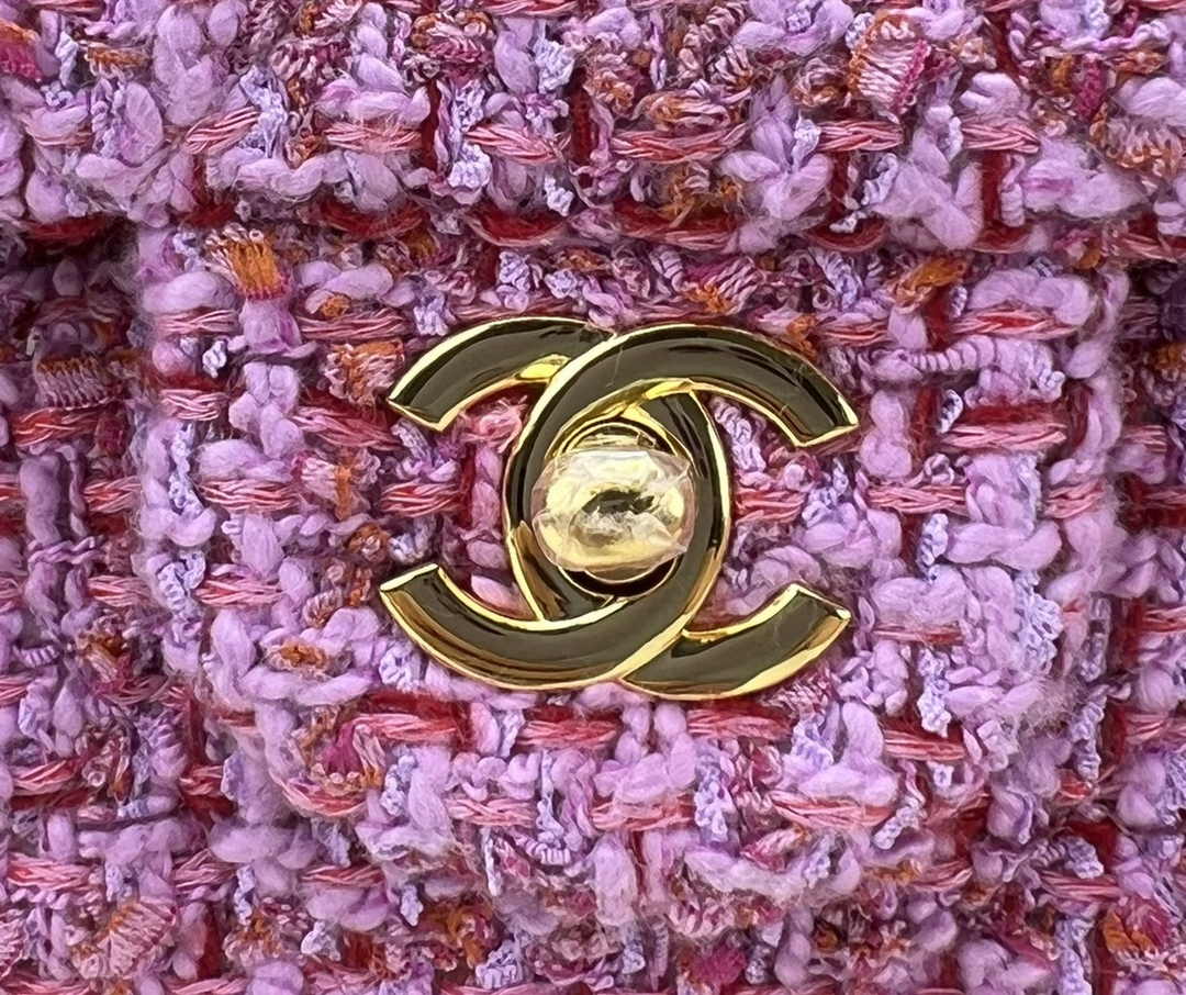 Chanel A01112 Classic Handbag Wool Tweed Gold-Tone Metal Purple