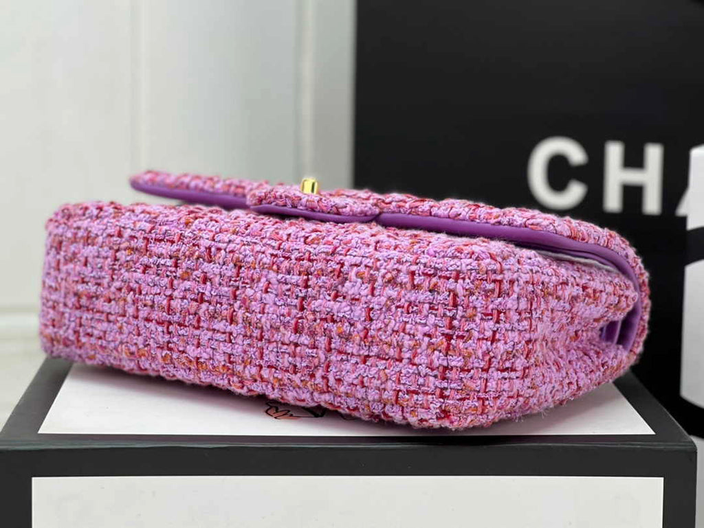 Chanel A01112 Classic Handbag Wool Tweed Gold-Tone Metal Purple