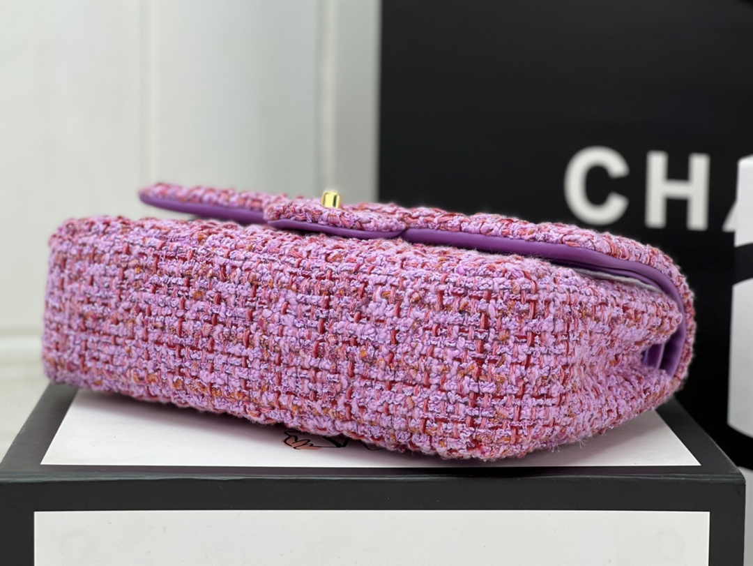 Chanel A01112 Classic Handbag Wool Tweed Gold-Tone Metal Purple